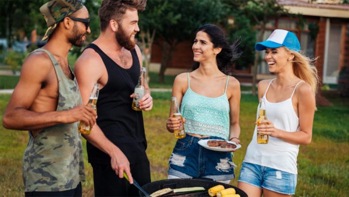 Folks hanging out in the backyard.