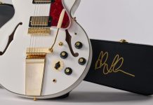 ALEX LIFESON’s Legendary ‘Whitey’ Gets the Epiphone Treatment Epiphone Alex Lifeson 1976 ES-355 Reissue with custom hardshell case | Source: Gibson